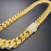10mm-22mm Miami Cuban Link Chain 925 Sterling Silver with Moissanite Encrusted Box Lock